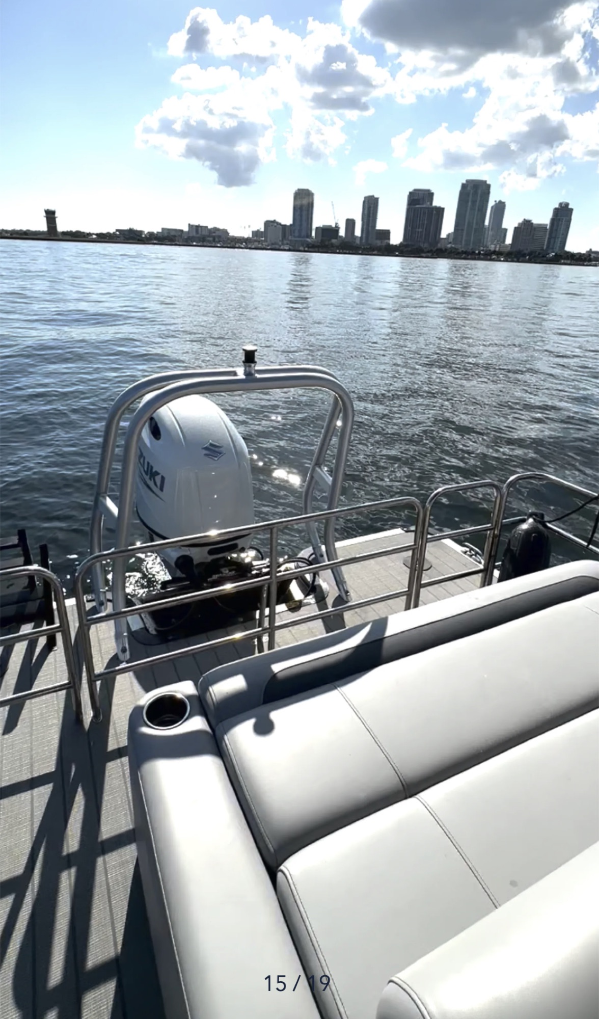 Rear seating, Suzuki motor, and downtown St. Petersburg skyline